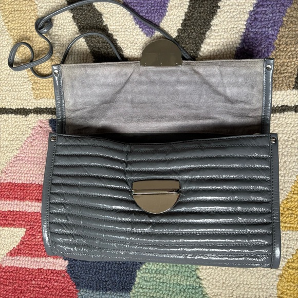 Cynthia Rowley Oversized Gray Puffy Quilted Patent Leather Clutch & Crossbody - Picture 6 of 16